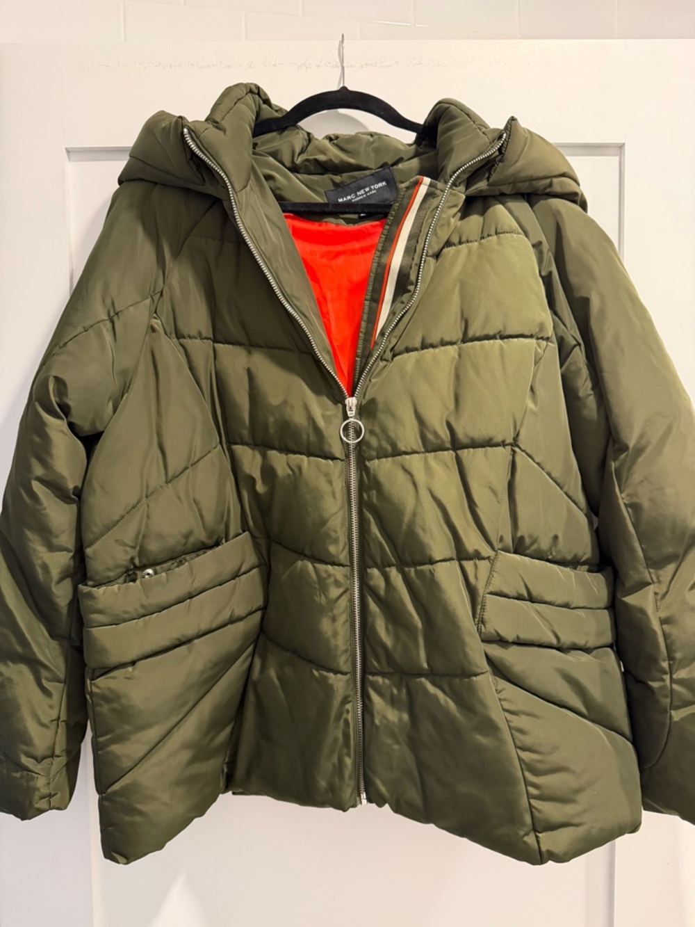 Marc New York Olive Green Puffer Jacket with Red Lining